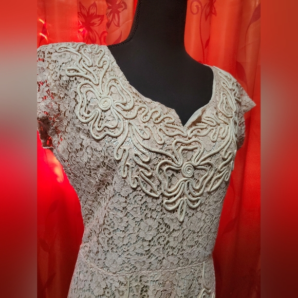 Vintage 50s Ivory Lace Midi Dress M/L - Picture 8 of 9